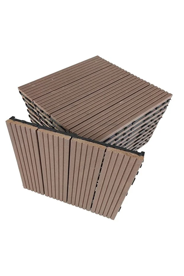 Kompozit (AHŞAP PLASTİK) Zemin Döşemesi 1 M2 (11 ADET KARO) Kahverengi Düz Model